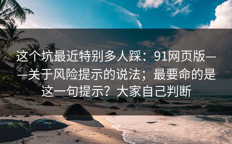 这个坑最近特别多人踩:91网页版——关于风险提示的说法;最要命的是这一句提示?大家自己判断 第1张 这个坑最近特别多人踩:91网页版——关于风险提示的说法;最要命的是这一句提示?大家自己判断 第1张